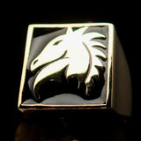 Excellent crafted Men's Chess Ring Black Horse Head - Solid Brass - BikeRing4u