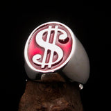 Excellent crafted Men's Currency Ring US Dollar Symbol Red - Sterling Silver - BikeRing4u