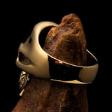 Excellent crafted Men's Devil Skull Ring black 666 on Forehead - Solid Brass - BikeRing4u
