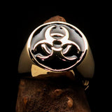 Nicely crafted Men's Bio Hazard Ring black Toxic Waste Symbol - Solid Brass - BikeRing4u