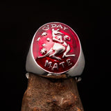 Excellent crafted Men's Aussie Ring red boxing Kangaroo - Sterling Silver - BikeRing4u