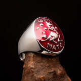 Excellent crafted Men's Aussie Ring red boxing Kangaroo - Sterling Silver - BikeRing4u