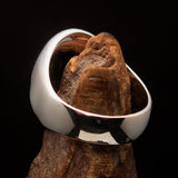 Excellent crafted Men's Aussie Ring red boxing Kangaroo - Sterling Silver - BikeRing4u