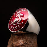 Excellent crafted Men's Aussie Ring red boxing Kangaroo - Sterling Silver - BikeRing4u