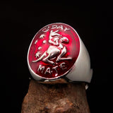 Excellent crafted Men's Aussie Ring red boxing Kangaroo - Sterling Silver - BikeRing4u