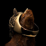 Excellent crafted Men's Brass Devil Biker Ring Celtic Runes Skull - BikeRing4u