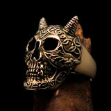 Excellent crafted Men's Brass Devil Biker Ring Celtic Runes Skull - BikeRing4u