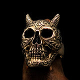 Excellent crafted Men's Brass Devil Biker Ring Celtic Runes Skull - BikeRing4u