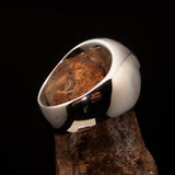 Excellent crafted Men's Wiccan Pinky Ring red Celtic Pentagram - Sterling Silver - BikeRing4u