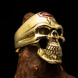 Excellent crafted Men's Skull Ring red Eye of Ra - Solid Brass - BikeRing4u