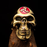 Excellent crafted Men's Celtic Triskelia red Triad Skull Ring - solid Brass - BikeRing4u