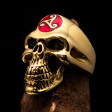 Excellent crafted Men's Celtic Triskelia red Triad Skull Ring - solid Brass - BikeRing4u