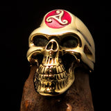 Excellent crafted Men's Celtic Triskelia red Triad Skull Ring - solid Brass - BikeRing4u