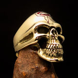 Excellent crafted Men's Skull Ring red Eye of Ra - Solid Brass - BikeRing4u