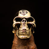 Excellent crafted Men's Biker Skull Ring black Diamond Lucky 13 - Solid Brass - BikeRing4u