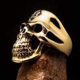 Excellent crafted Men's Biker Skull Ring black Diamond Lucky 13 - Solid Brass - BikeRing4u