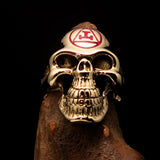 Excellent crafted Men's Masonic Ring red Archer Skull - Solid Brass - BikeRing4u