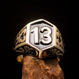 Excellent crafted Men's Biker Ring Black Number 13 - Solid Brass - BikeRing4u