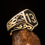 Excellent crafted Men's Biker Ring Black Number 13 - Solid Brass - BikeRing4u