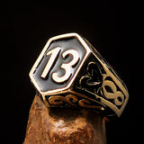 Excellent crafted Men's Biker Ring Black Number 13 - Solid Brass - BikeRing4u