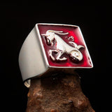 Excellent crafted Men's Zodiac Ring red Star Sign Capricorn - Sterling Silver - BikeRing4u