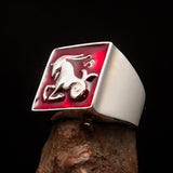 Excellent crafted Men's Zodiac Ring red Star Sign Capricorn - Sterling Silver - BikeRing4u