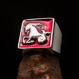 Excellent crafted Men's Zodiac Ring red Star Sign Capricorn - Sterling Silver - BikeRing4u