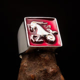 Excellent crafted Men's Zodiac Ring red Star Sign Capricorn - Sterling Silver - BikeRing4u