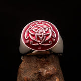 Excellent domed Men's Ring red Celtic Triquetra Knot - Sterling Silver - BikeRing4u