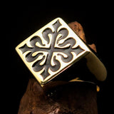 Excellent crafted Men's Black Fleur de Lis Cross Ring - solid Brass - BikeRing4u