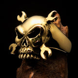 Excellent crafted Men's Mechanic Ring Wrench Skull - Solid Brass - BikeRing4u