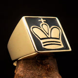 Perfectly crafted Men's Chess Player Ring Black King's Crown - Solid Brass - BikeRing4u