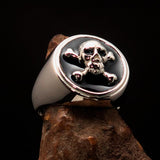 Nicely crafted Men's Pirate Ring black Jolly Roger crossed Bones Skull - Sterling Silver - BikeRing4u