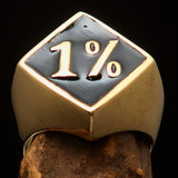 Men's Brass Biker Ring Diamond shaped 1% Percent Outlaw Symbol Black - BikeRing4u