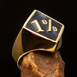 Men's Brass Biker Ring Diamond shaped 1% Percent Outlaw Symbol Black - BikeRing4u