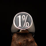 Nicely crafted Men's Outlaw Ring oval Black 1% Percent Symbol - Sterling Silver - BikeRing4u