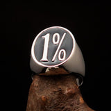 Nicely crafted Men's Outlaw Ring oval Black 1% Percent Symbol - Sterling Silver - BikeRing4u