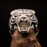 Excellent crafted Men's Animal Ring black Male Tiger - Sterling Silver - BikeRing4u