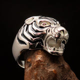Excellent crafted Men's Animal Ring black Male Tiger - Sterling Silver - BikeRing4u