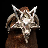 Excellent crafted Men's Sterling Silver Ring Goat Head Pentagram - BikeRing4u