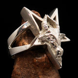 Excellent crafted Men's Sterling Silver Ring Goat Head Pentagram - BikeRing4u