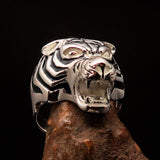 Excellent crafted Men's Animal Ring black Male Tiger - Sterling Silver - BikeRing4u