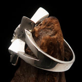 Excellent crafted Men's Sterling Silver Ring Goat Head Pentagram - BikeRing4u