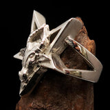 Excellent crafted Men's Sterling Silver Ring Goat Head Pentagram - BikeRing4u
