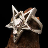 Excellent crafted Men's Sterling Silver Ring Goat Head Pentagram - BikeRing4u