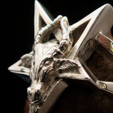 Excellent crafted Men's Sterling Silver Ring Goat Head Pentagram - BikeRing4u