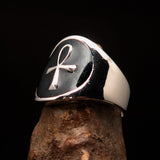 Excellent crafted Men's small black Egyptian Ankh Cross Ring - Sterling Silver - BikeRing4u