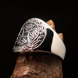 Excellent crafted ancient black Celtic Birgit's Cross Men's Ring - Sterling Silver - BikeRing4u