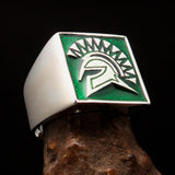 Nicely crafted Men's Ring Green Greek Warrior - Sterling Silver - BikeRing4u