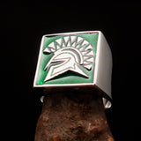 Nicely crafted Men's Ring Green Greek Warrior - Sterling Silver - BikeRing4u